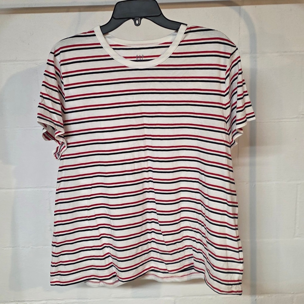 Gap Favorite Tee XXL Red Navy Blue White Striped Crewneck Short Sleeve T-Shirt